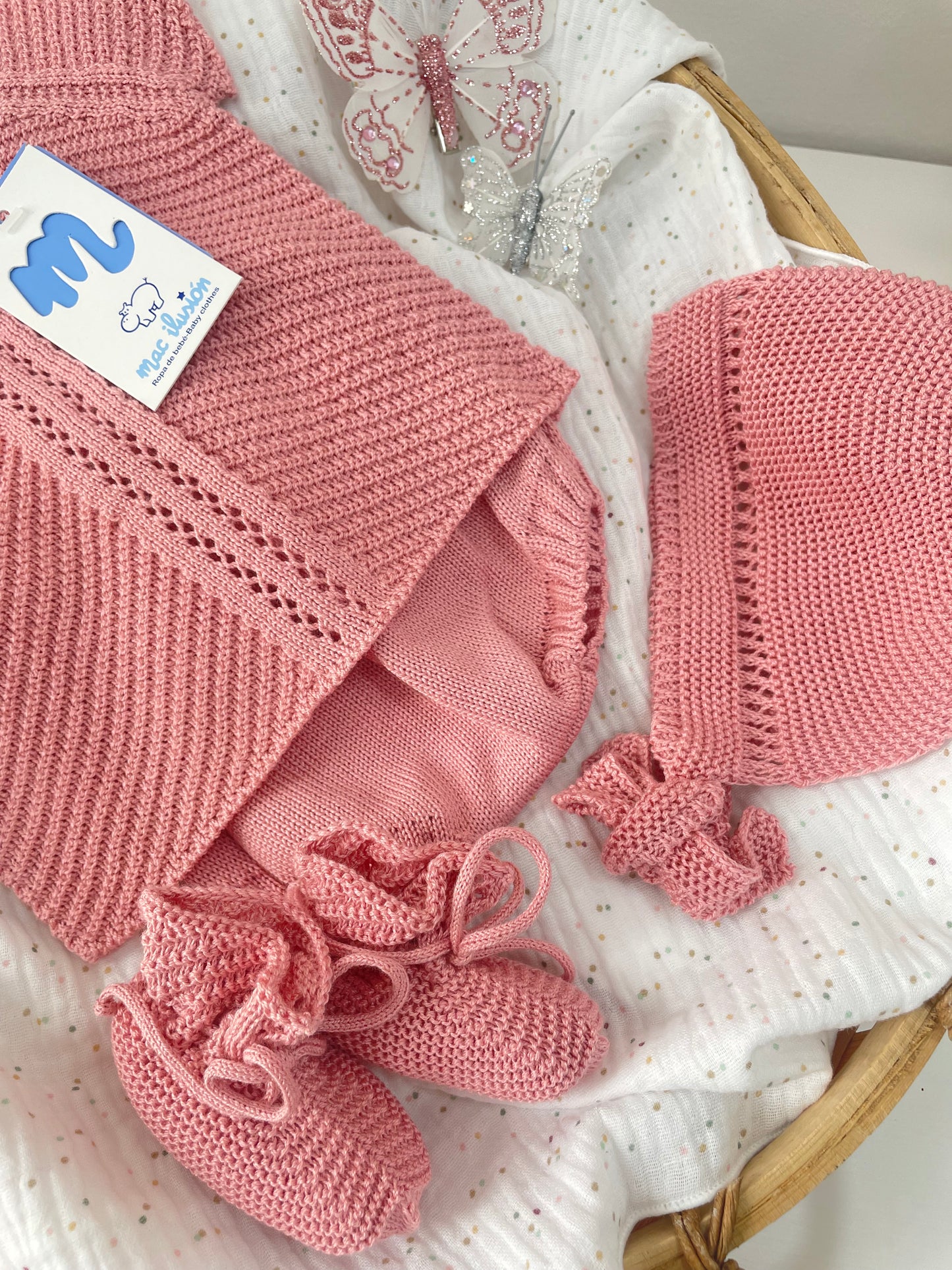 Traje 4 piezas corto de punto Colección Blossom rosa empolvado