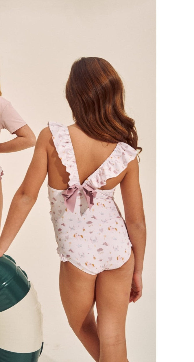 Bañador estampado unicornios con lazo en la espalda