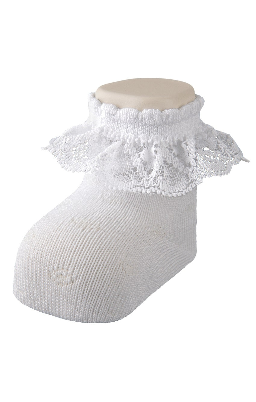 Calcetines hilo con puntilla recién nacido color blanco