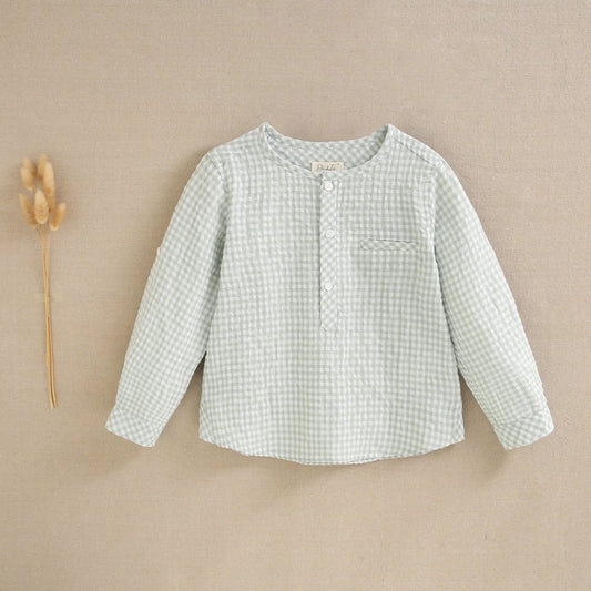 Camisa remangable niño vichy verde pastel