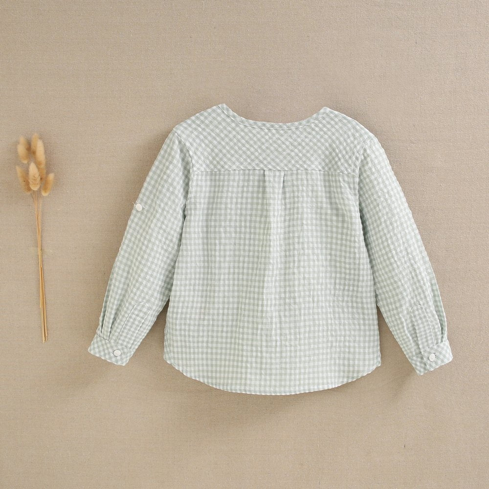 Camisa remangable niño vichy verde pastel