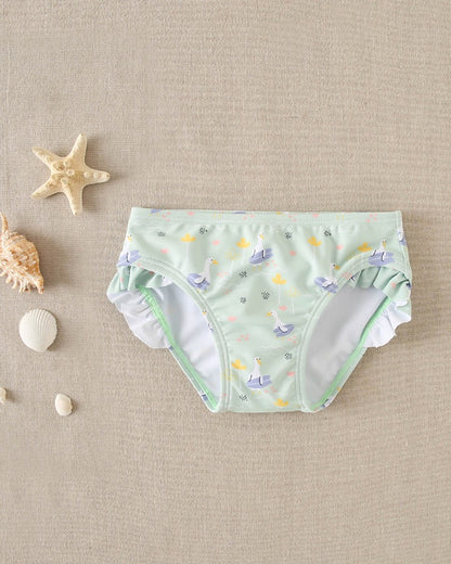 Culetin baño bebé niña estampado ocas verde agua