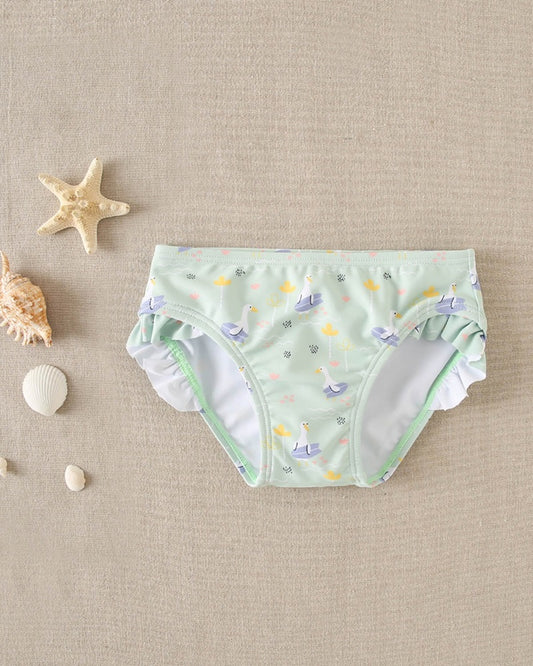 Culetin baño bebé niña estampado ocas verde agua