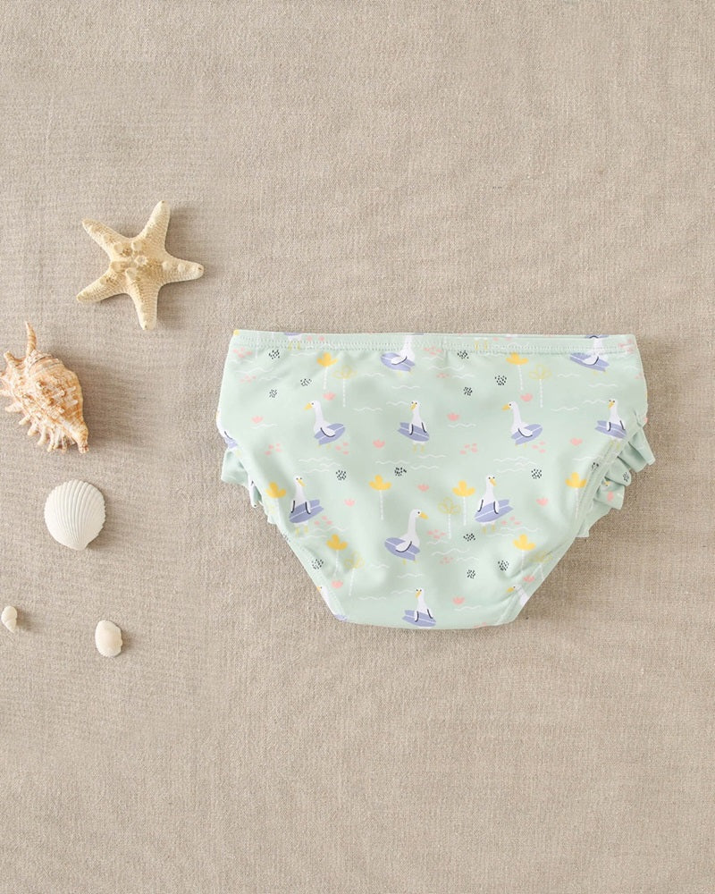 Culetin baño bebé niña estampado ocas verde agua