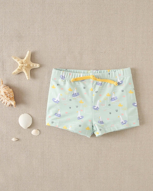Bóxer bebé niño estampado de ocas verde agua