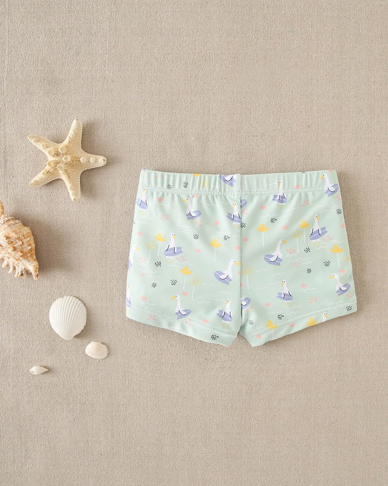 Bóxer bebé niño estampado de ocas verde agua