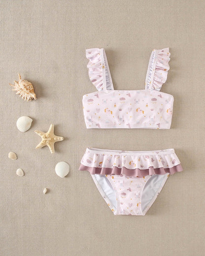 Bikini niña estampado unicornios con volantes