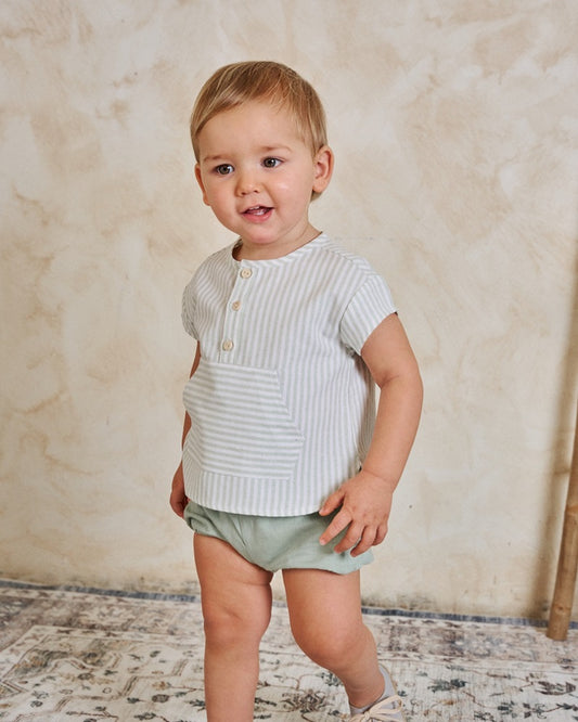 Conjunto bebe niño con rayas verde pastel y blanco Colección Green Day
