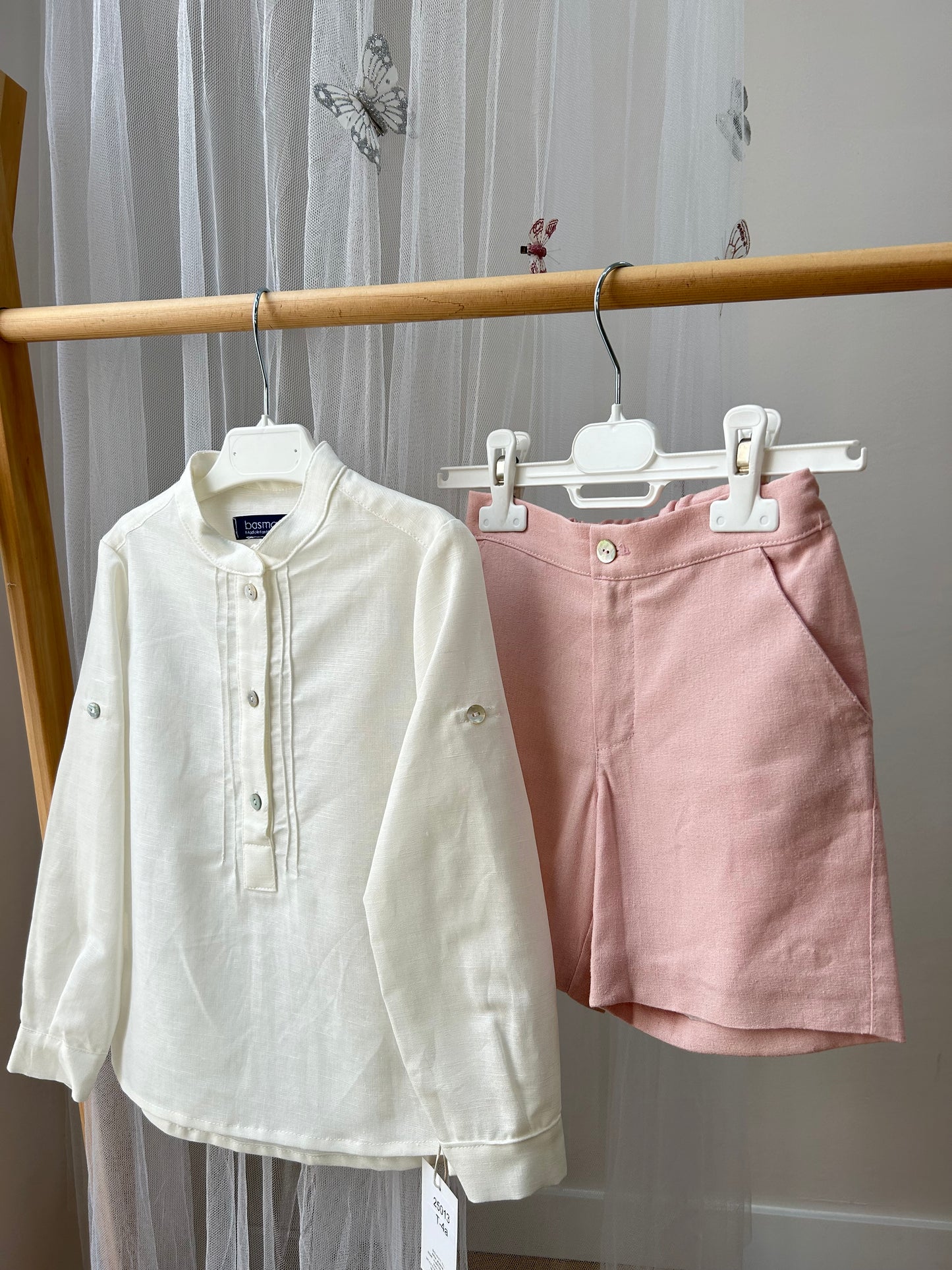 Conjunto niño ceremonia camisa y bermuda rosa empolvado Colección Juana de Arco