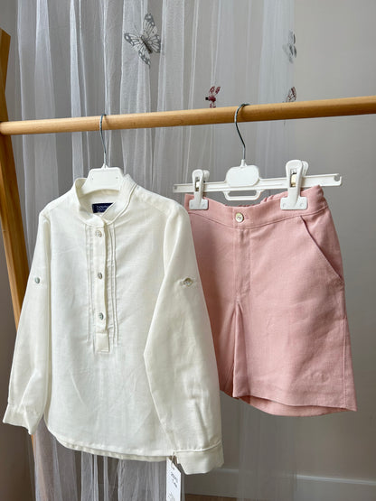Conjunto niño ceremonia camisa y bermuda rosa empolvado Colección Juana de Arco