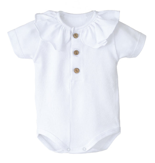 Body manga corta botones con cuello volante Calamaro color blanco roto