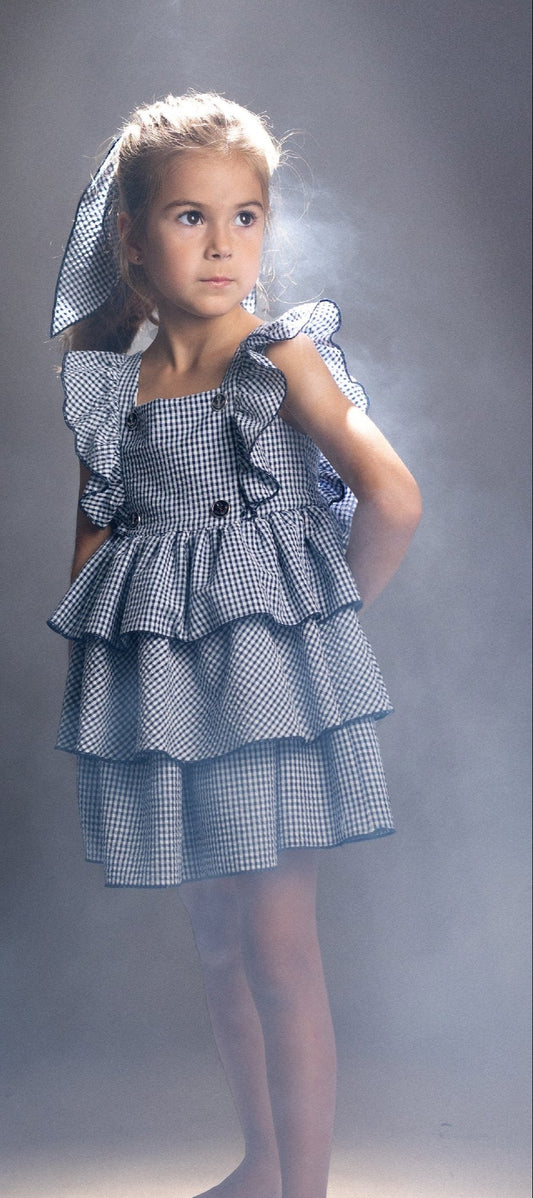 Vestido tejido seersucker vichy marino Colección Capri