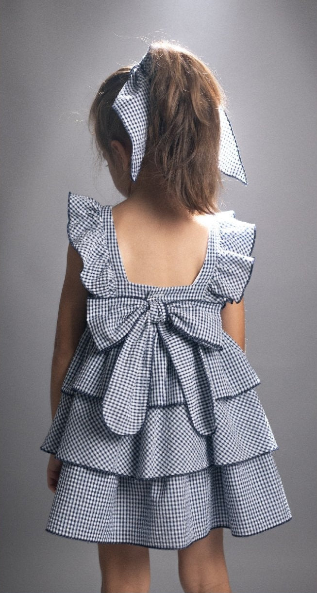 Vestido tejido seersucker vichy marino Colección Capri