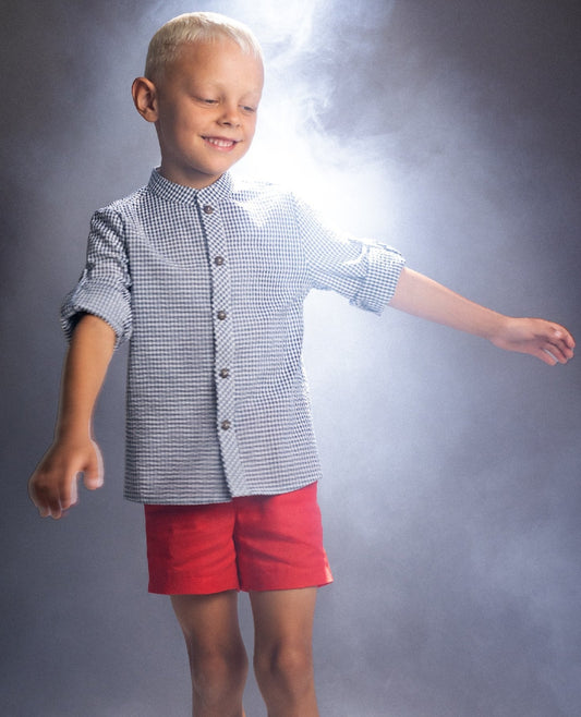 Conjunto niño seersucker vichy marino y bermuda Colección Capri