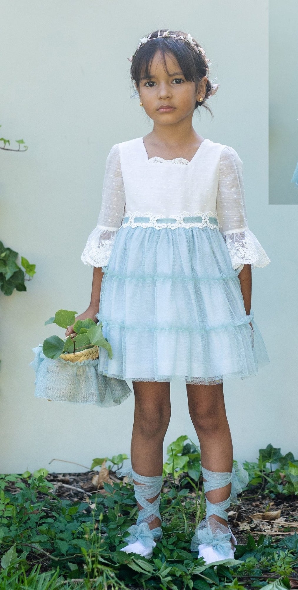 Vestido niña ceremonia tul verde agua Colección Catalina