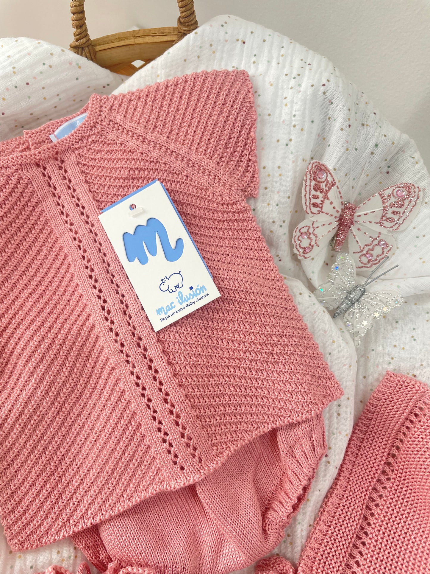 Traje 4 piezas corto de punto Colección Blossom rosa empolvado