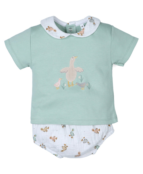 Conjunto algodón Patitos color verde seco
