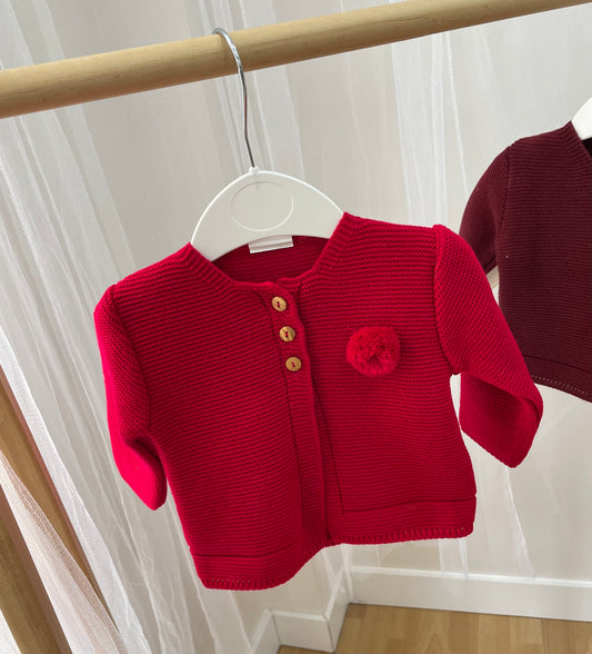 Chaqueta de punto con pompón color rojo escarlata