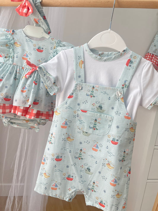 Peto y camiseta bebé niño Colección Mykonos