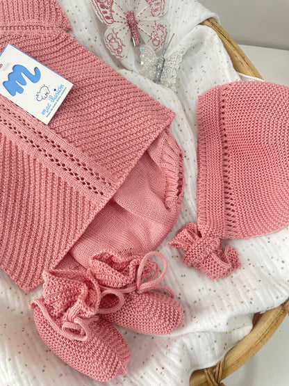 Traje 4 piezas corto de punto Colección Blossom rosa empolvado