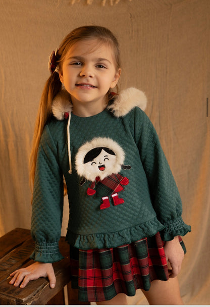 Vestido niña combinado cuadros tartán oro Colección Esquimal