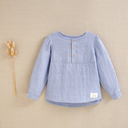 Camisa niño remangable fluida en azul Colección Salor