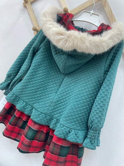 Vestido niña combinado cuadros tartán oro Colección Esquimal