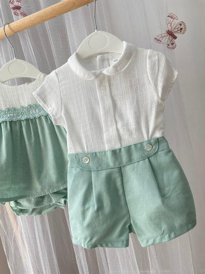 Conjunto bebé niño especial eventos verde menta