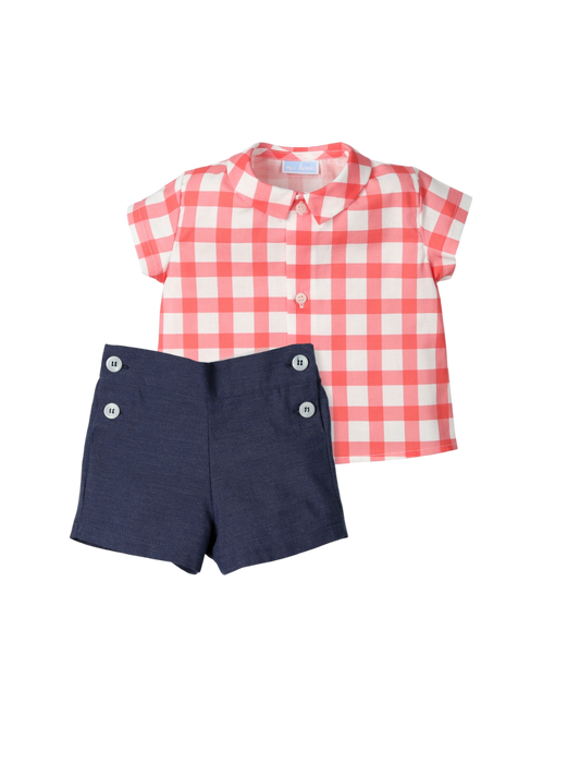 Conjunto short marino y camisa cuadros Colección Calipso