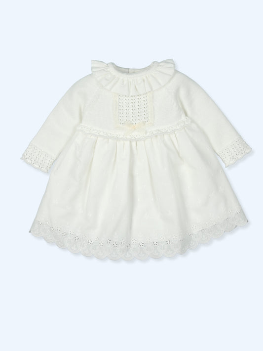 Vestido ceremonia punto y tejido bordado color crudo