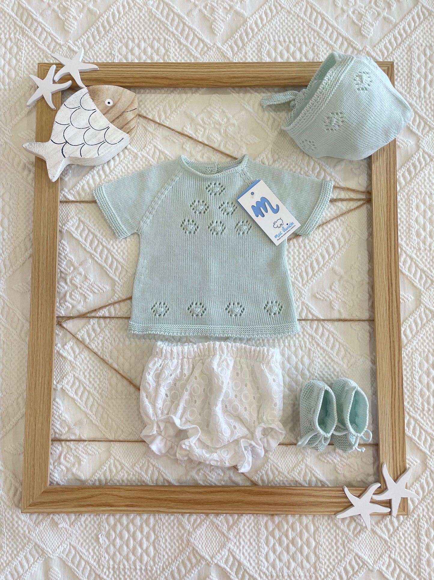 Traje 4 piezas de punto con culotte bordado color aguamarina Cala Aiguablava