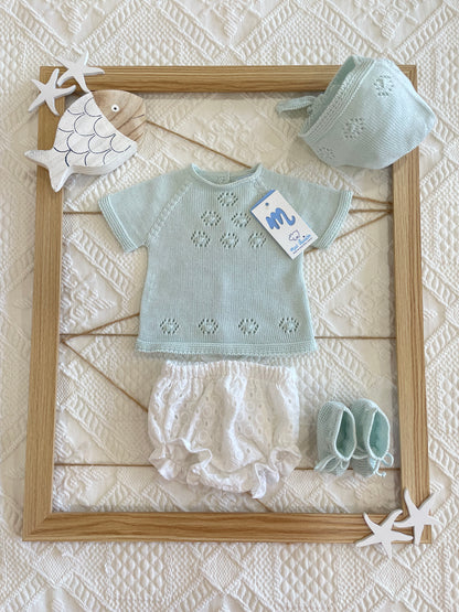 Traje 4 piezas de punto con culotte bordado color aguamarina Cala Aiguablava