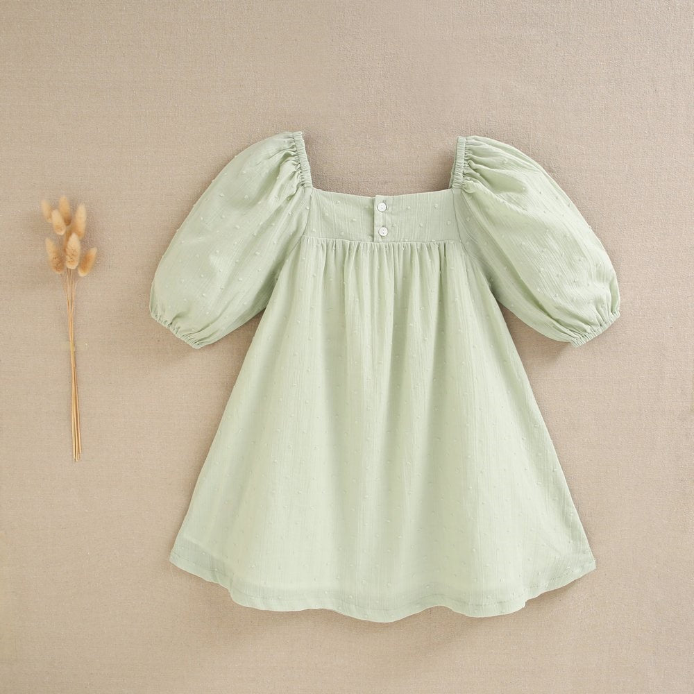 Vestido niña en plumeti verde pastel