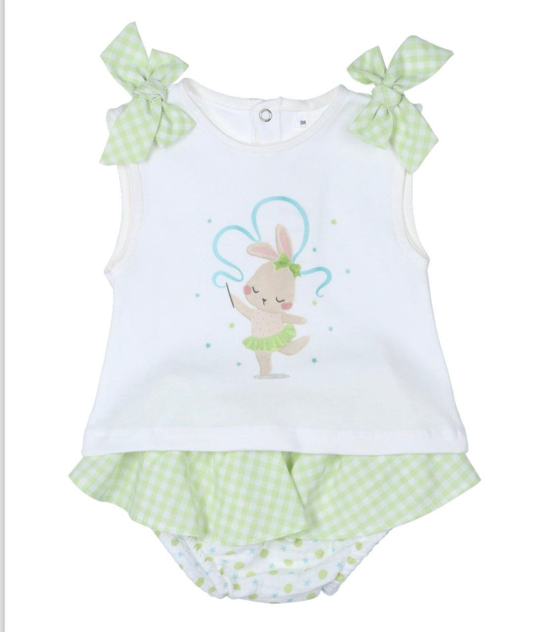 Conjunto camiseta lazos y ranita bambula color verde lima