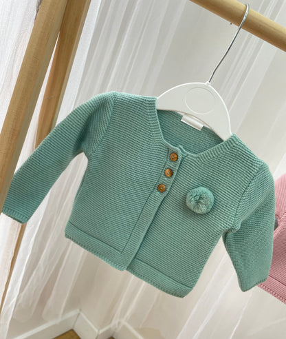 Chaqueta de punto con pompón color mint