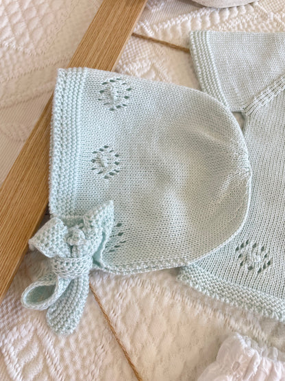 Traje 4 piezas de punto con culotte bordado color aguamarina Cala Aiguablava