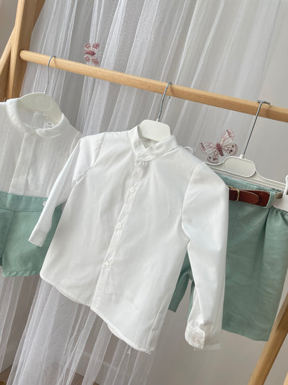 Conjunto camisa y bermuda con cinturón especial eventos verde menta