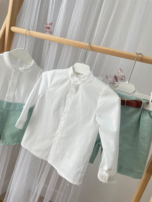 Conjunto camisa y bermuda con cinturón especial eventos verde menta