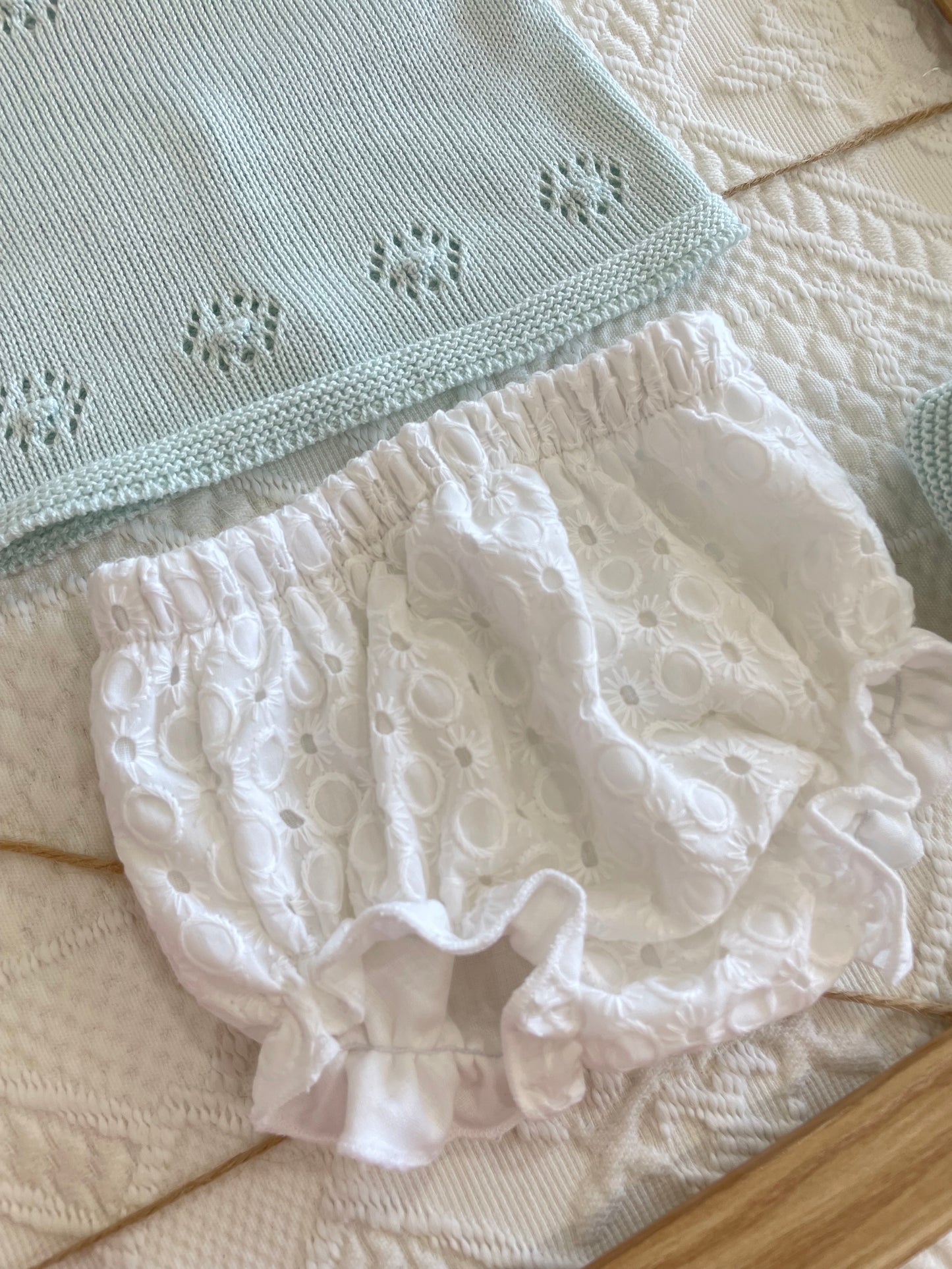 Traje 4 piezas de punto con culotte bordado color aguamarina Cala Aiguablava