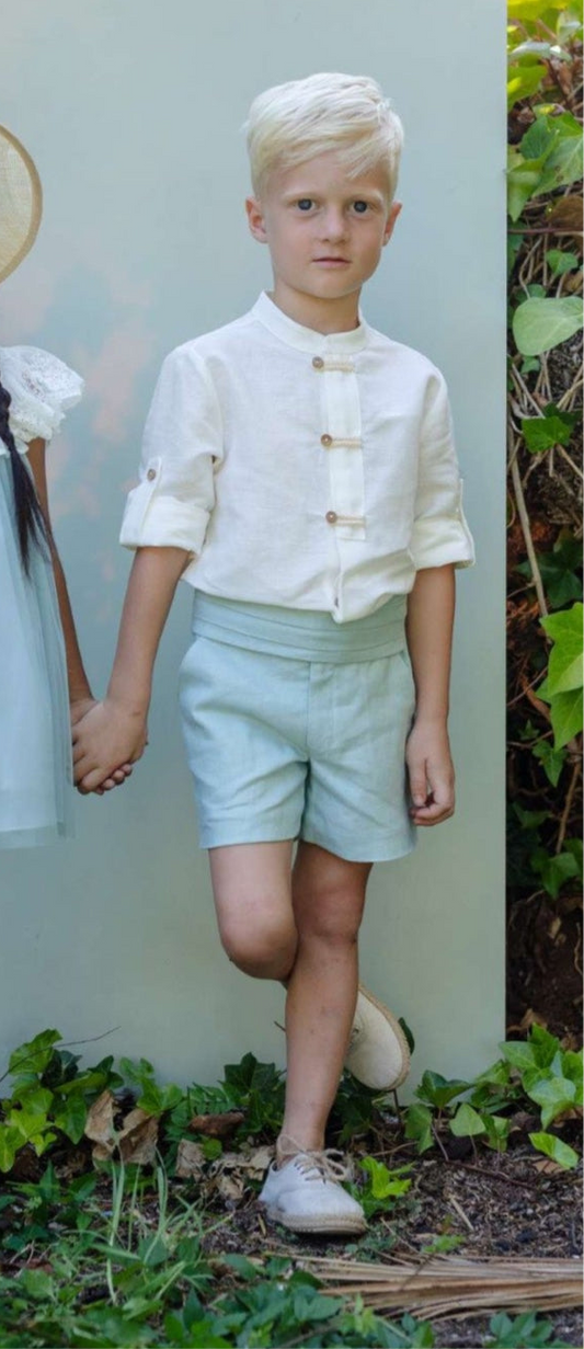 Conjunto camisa y bermuda ceremonia niño verde agua Colección Catalina