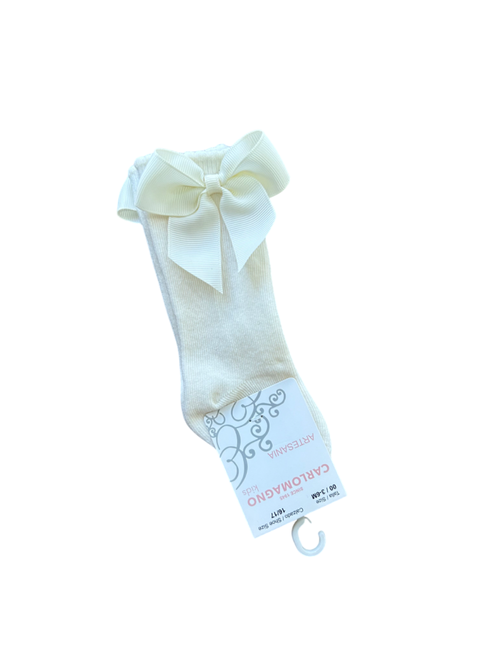 Calcetines altos liso con lazo color crudo