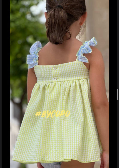 Vestido con braguita seersucker nido de abeja Colección Flúor