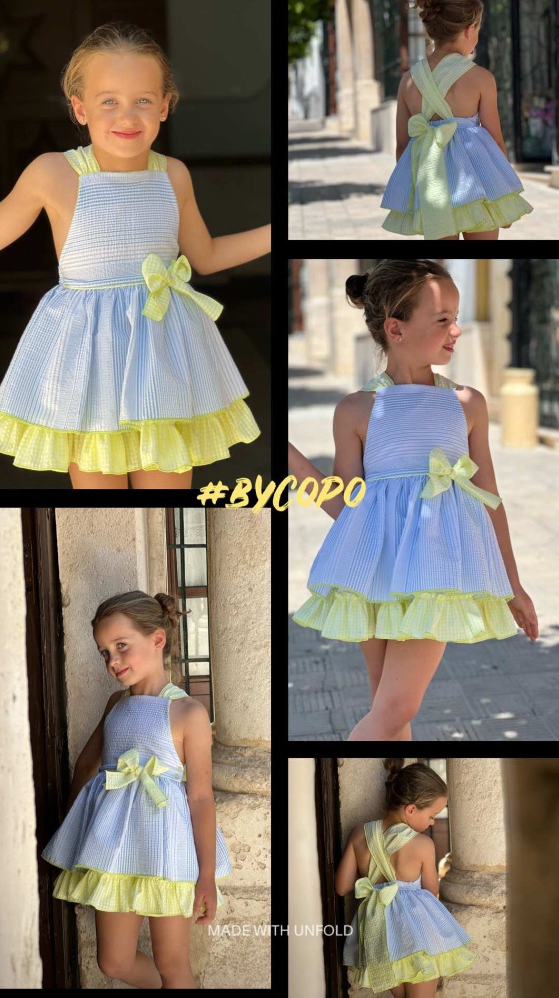 Vestido espalda cruzada lazo seersucker Colección Flúor
