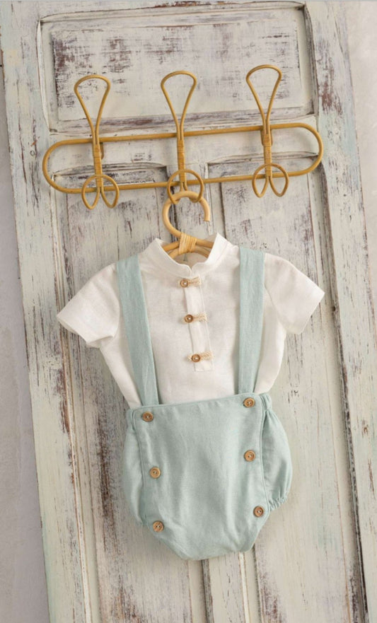 Peto y camisa ceremonia bebé niño verde agua Colección Catalina