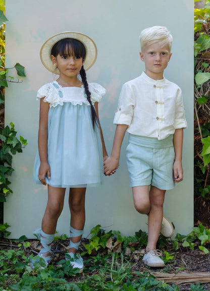 Conjunto camisa y bermuda ceremonia niño verde agua Colección Catalina