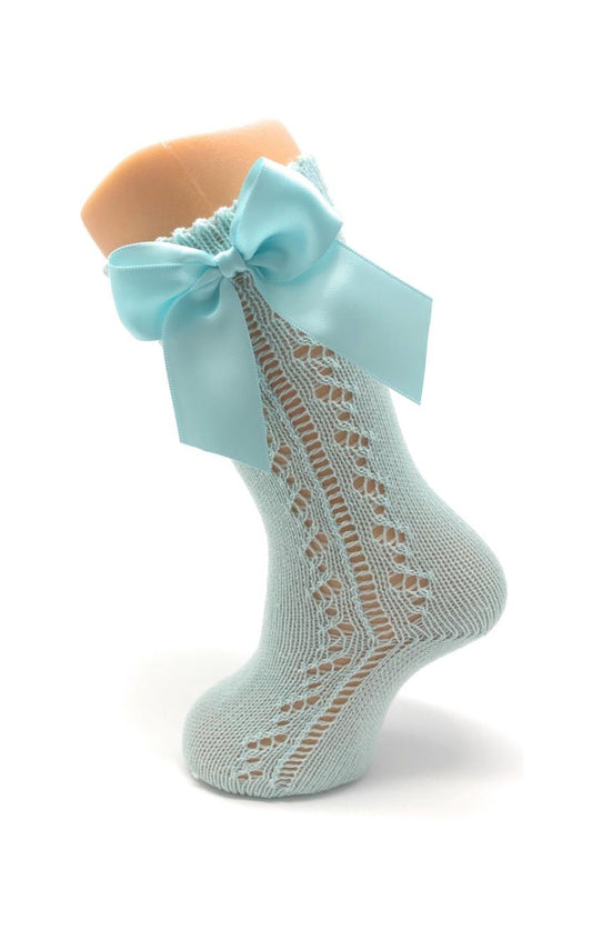 Calcetines altos perle lazo calado lateral color aguamarina