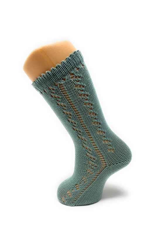 Calcetines altos perle calado lateral color verde mar