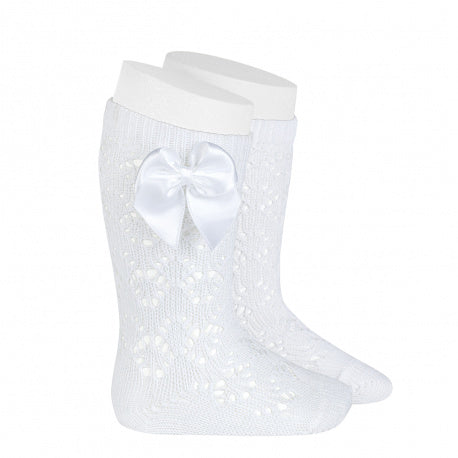 Calcetines altos lazo perle calado geométrico Condor color blanco