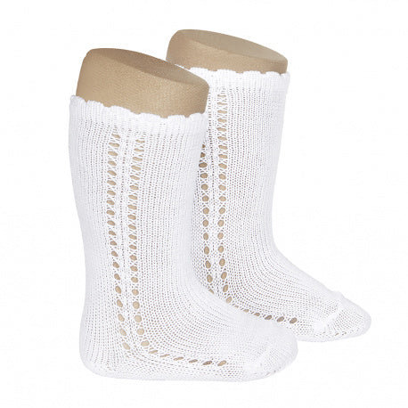 Calcetines altos perlé con calado lateral Condor color blanco