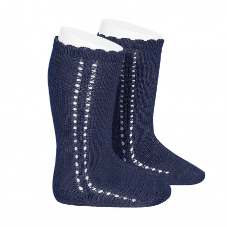 Calcetines altos perlé con calado lateral Condor color marino
